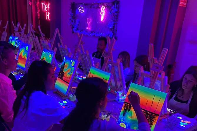 Paint a neon fluorescent picture while drinking unlimited wine - Key points I’d bet on